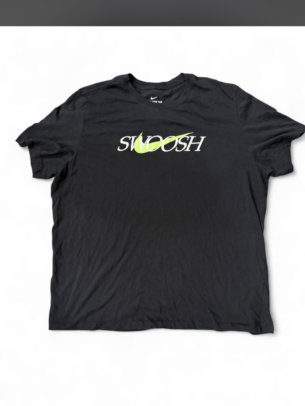 Nike Black Short Sleeve Tee with Neon Green Swoosh Graphic
